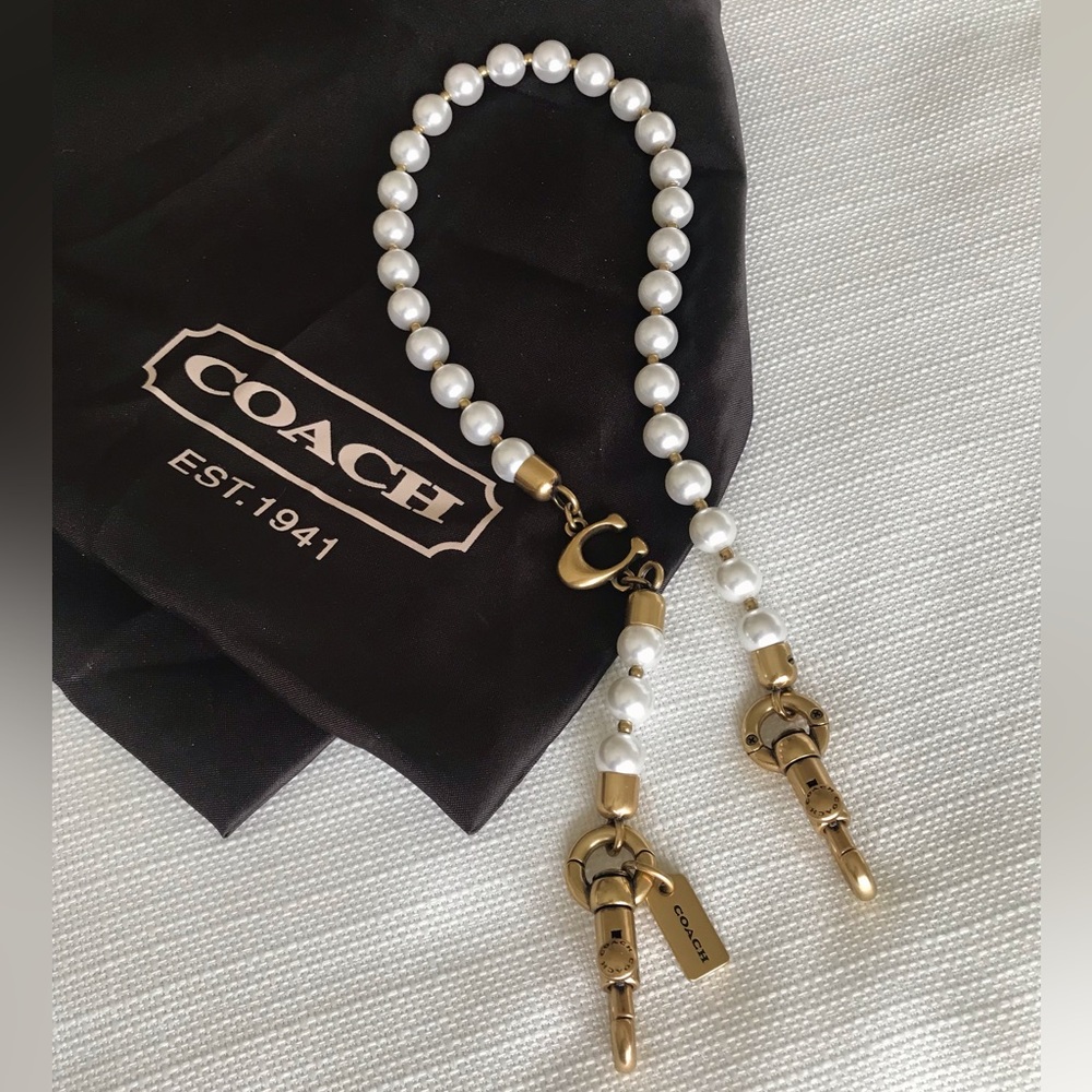 Coach Short Pearl Strap Bag Charm, Pearl / Brass - Picture 5 of 15